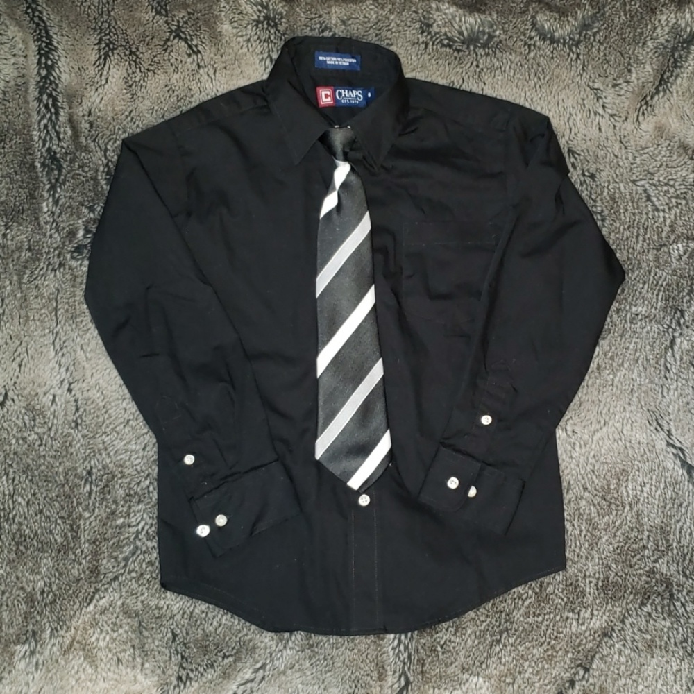 Boys Button Down Shirt w/ Clip on Tie